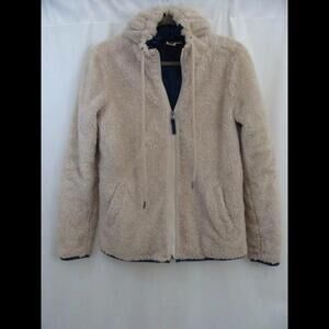 Roxy fur hooded tan(navy blue lined) zip up jacket